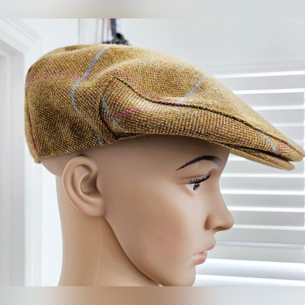 Hackett London Brown Herringbone Ivy Flat Wool Cap